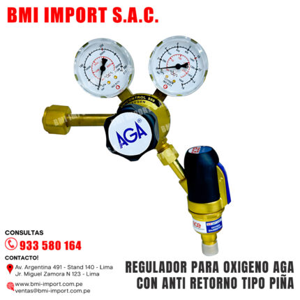 REGULADOR PARA OXIGENO AGA CON ANTI RETORNO TIPO PIÑA